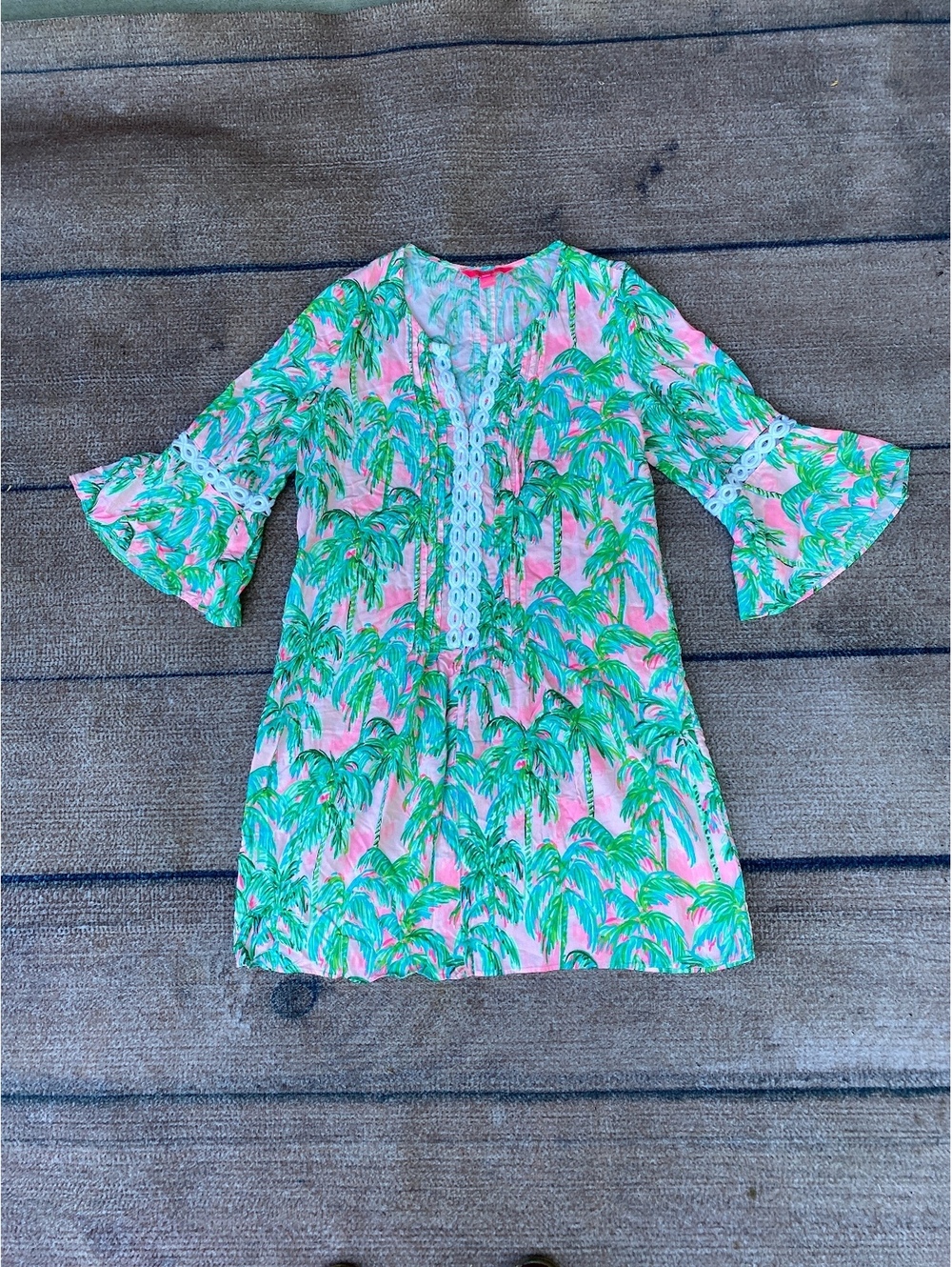 Lilly Pulitzer Hollie tunic pink blossom suite views crochet trim preppy dress M